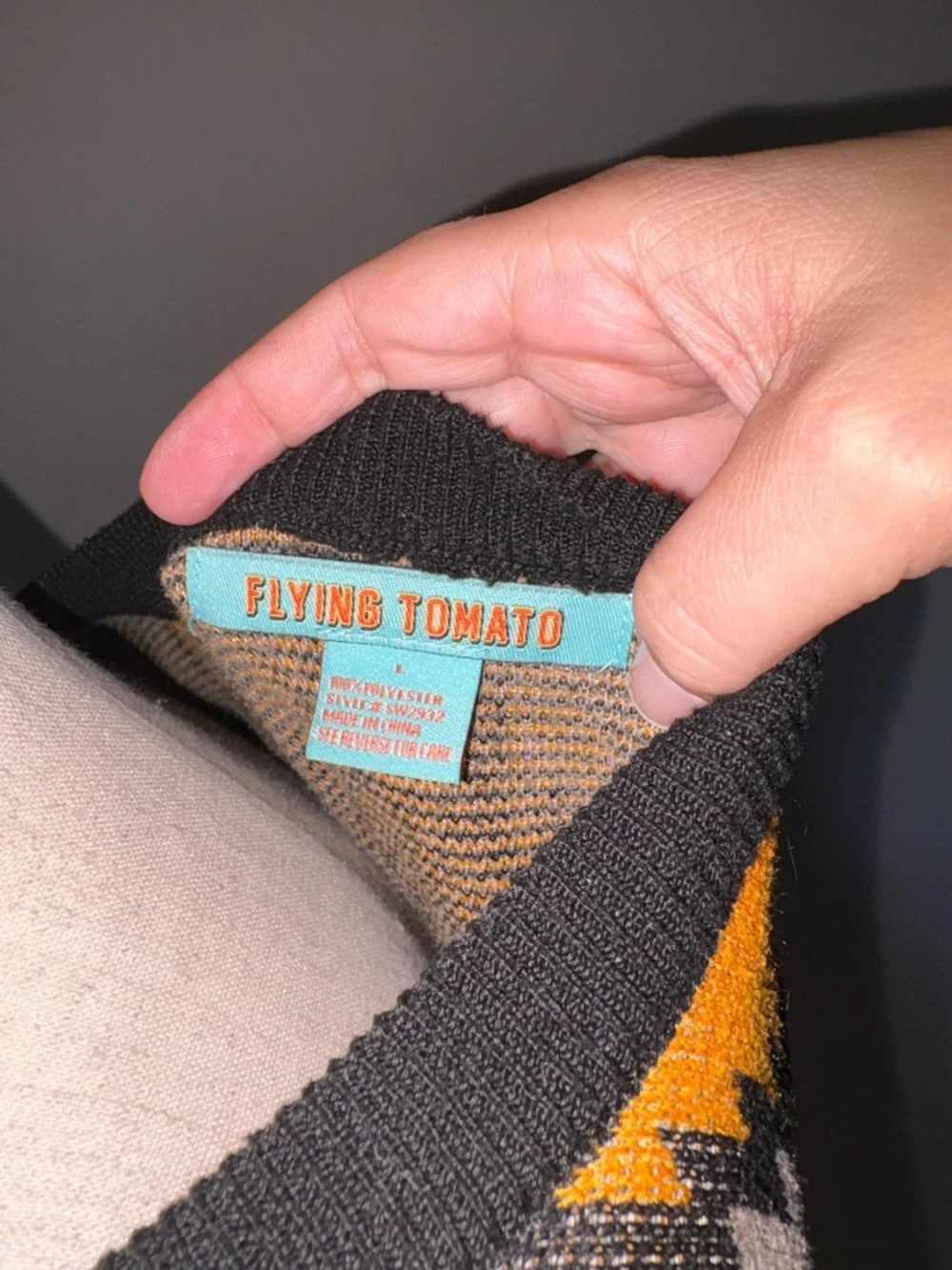 Flying Tomato Aztec Diamond Crewneck Sweater in Mustard, Gray & Black Size L